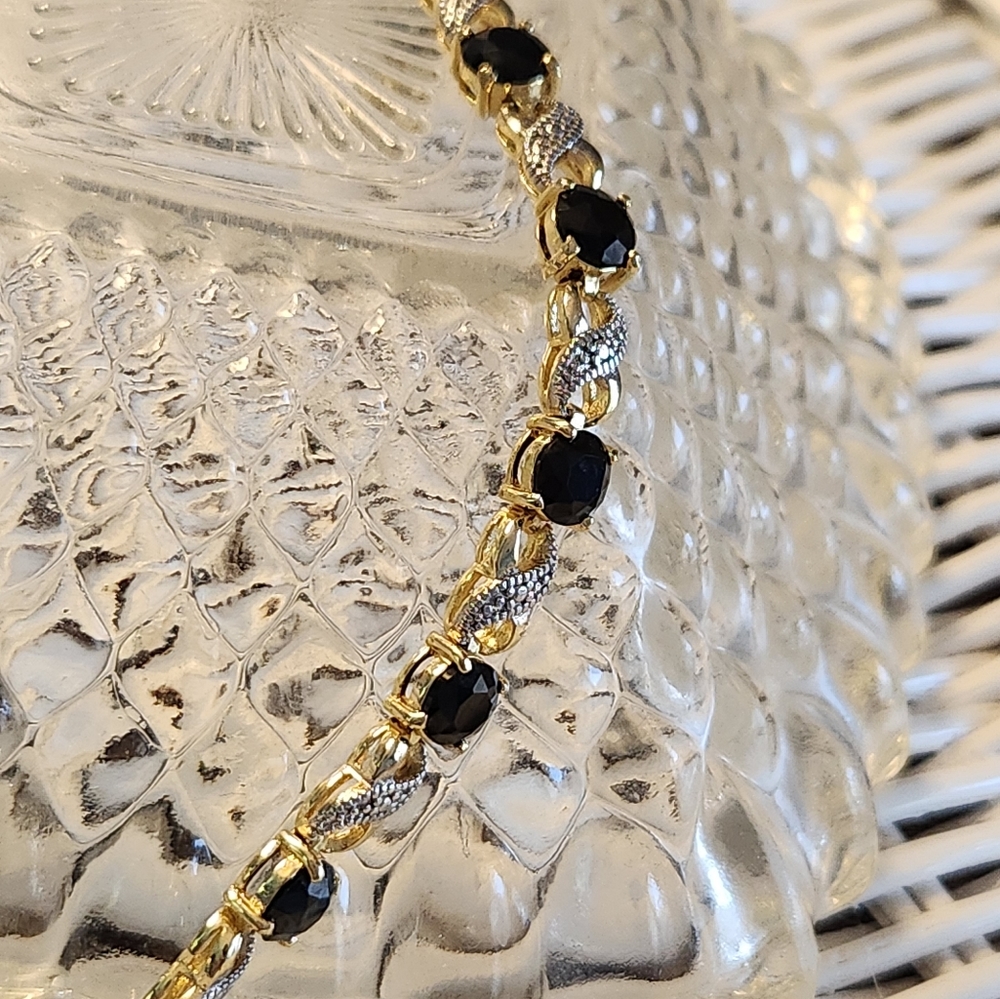 Vintage black Spinel bracelet with 18k gold over sterling silver
